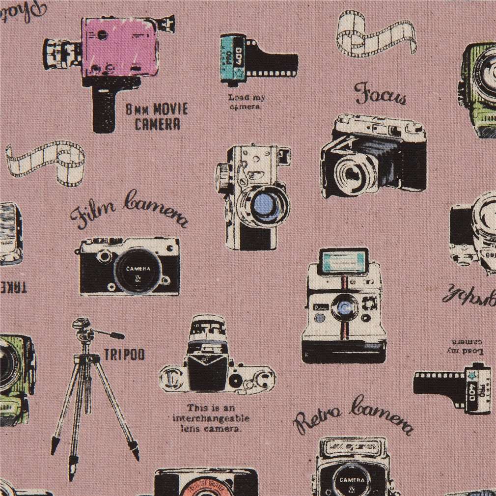 mauve vintage camera canvas fabric by Cosmo Fabric by Cosmo modes4u