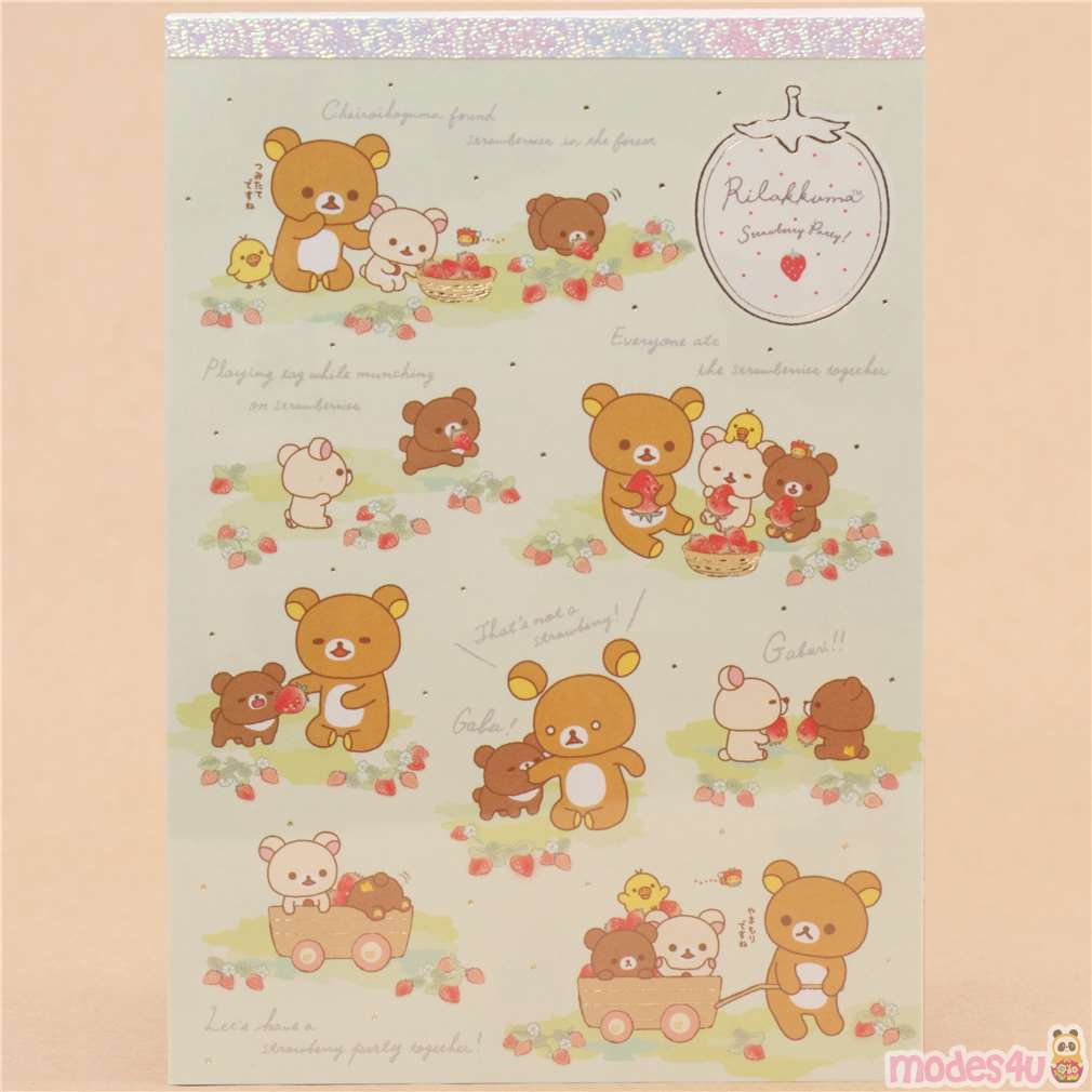 memo pad with Rilakkuma collecting strawberries by SanX modeS4u