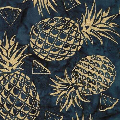 metallic gold pineapple batik fabric in dark blue by Michael Miller