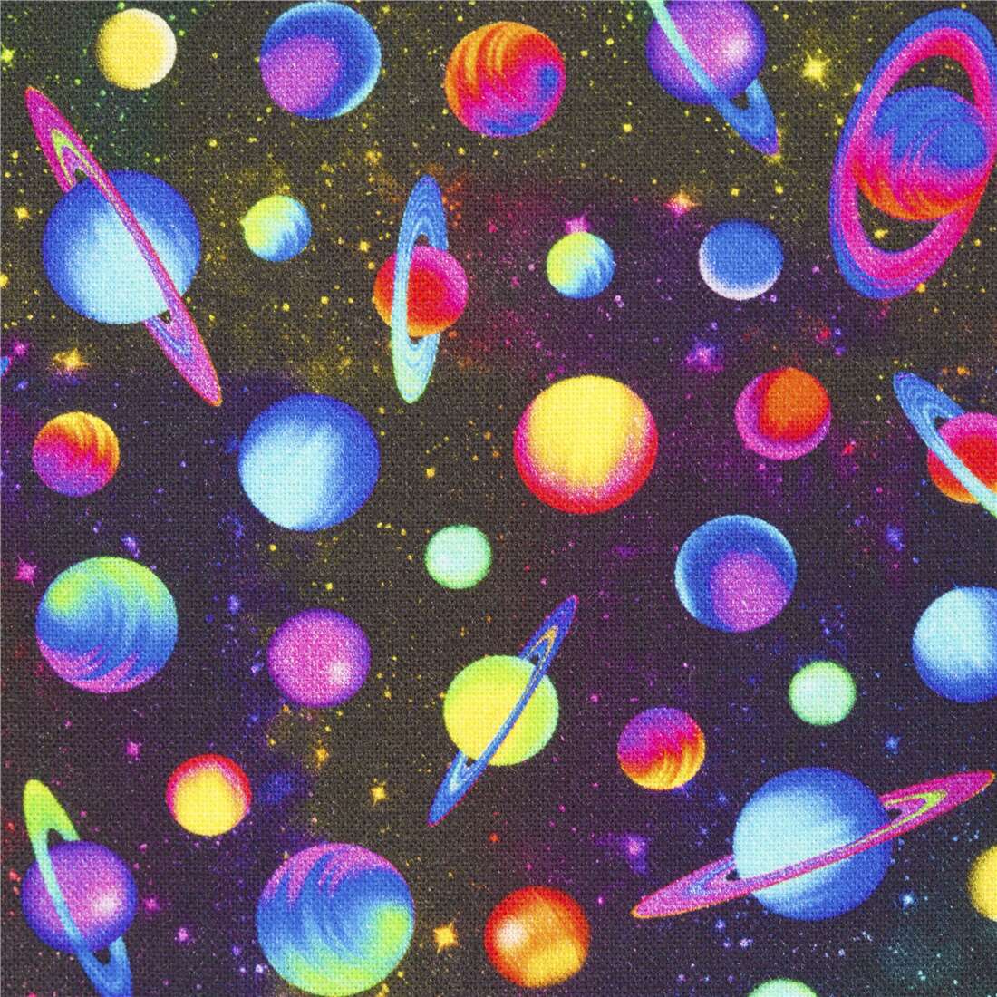 Mini Rainbow Space Planets Rings Fabric by Timeless Treasures - modeS4u