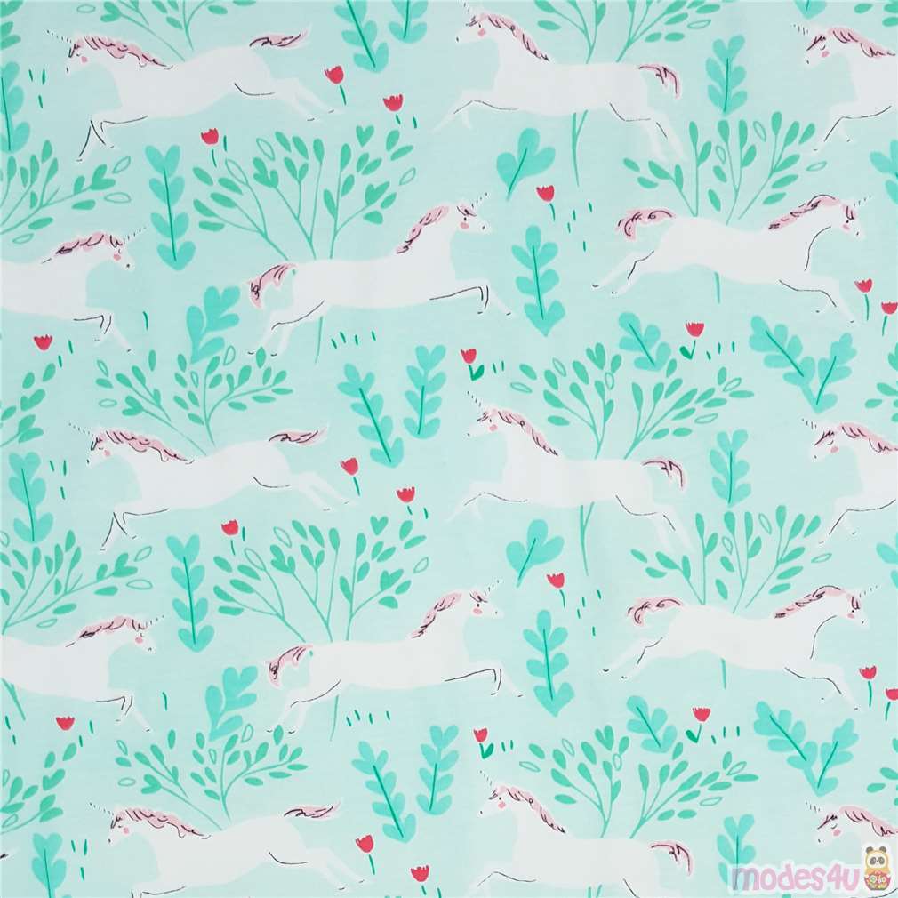 mint green Michael Miller magical unicorn knit fabric Fabric by Michael
