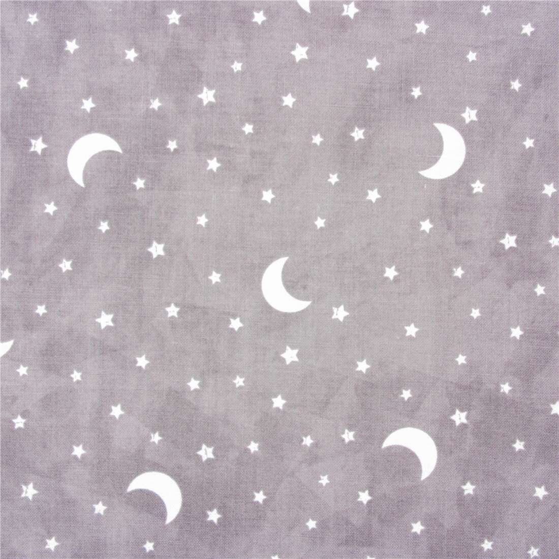moon and stars Michael Miller grey cotton fabric astronomy night sky ...