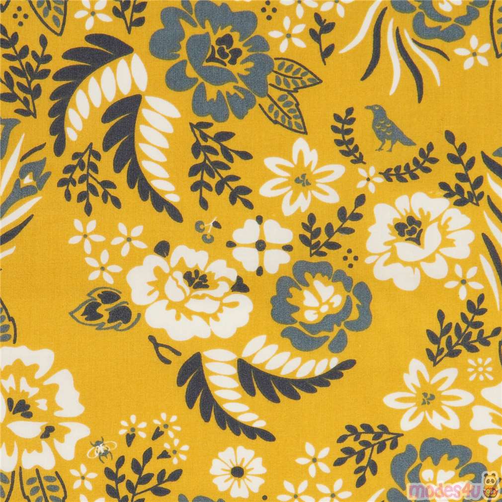 mustard yellow with flower leaf birch organic fabric from the USA ...