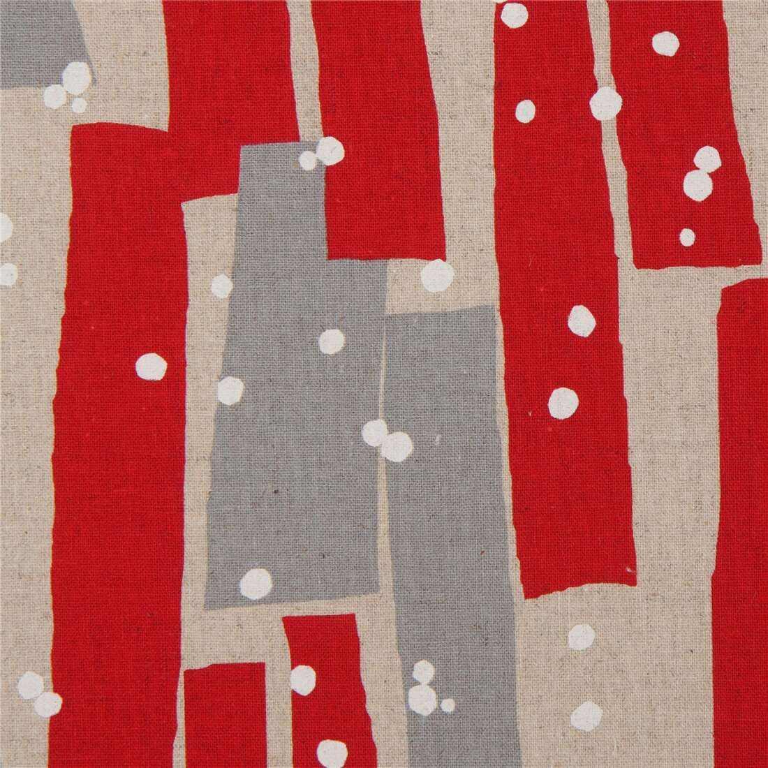 natural color abstract art echino canvas fabric with dots and red rectangles Fabric by Echino