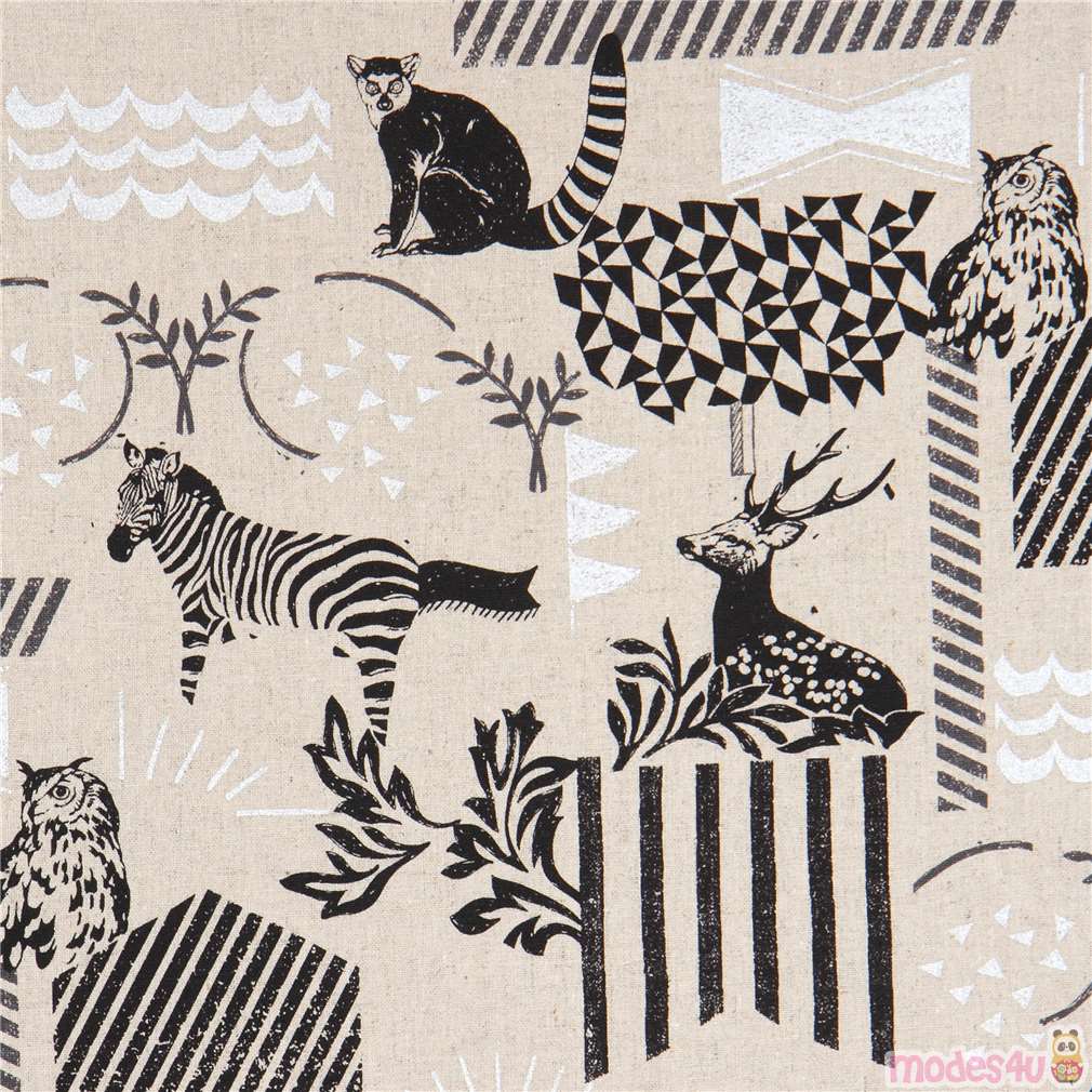 natural color echino canvas fabric animal stripe silver metallic ...