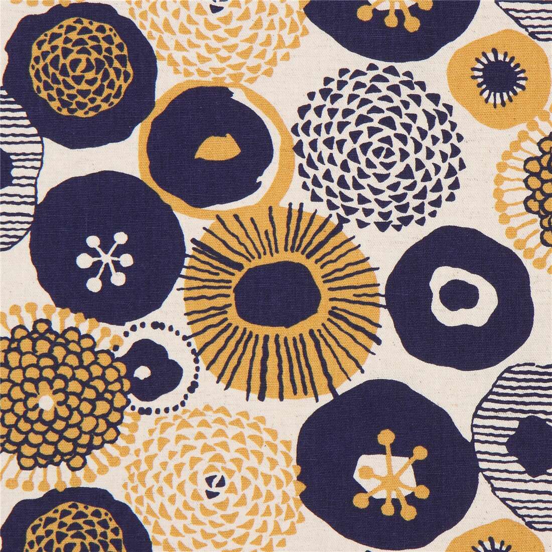 natural color laminate fabric from Japan with dark blue flowers - modeS4u