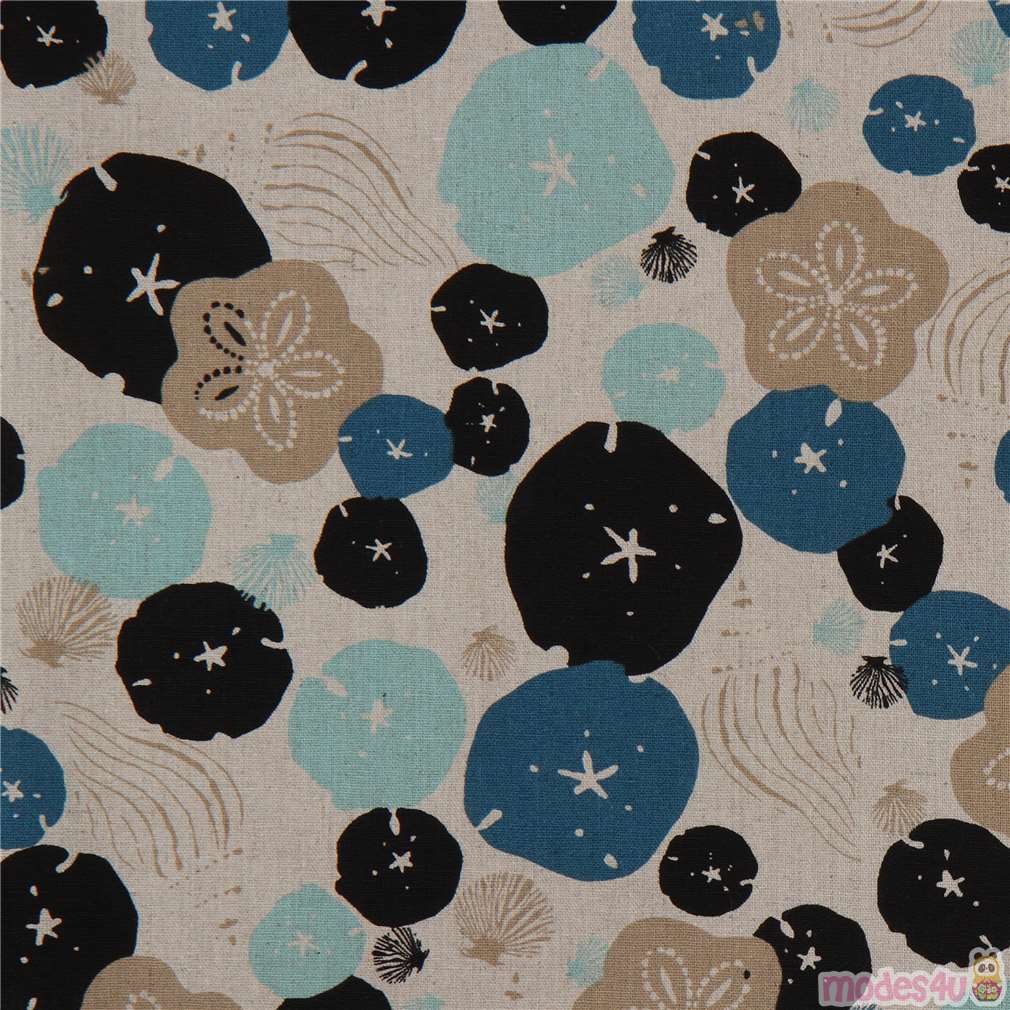 natural color lilypad flower Linen Cotton fabric Andover USA Tidal Wave