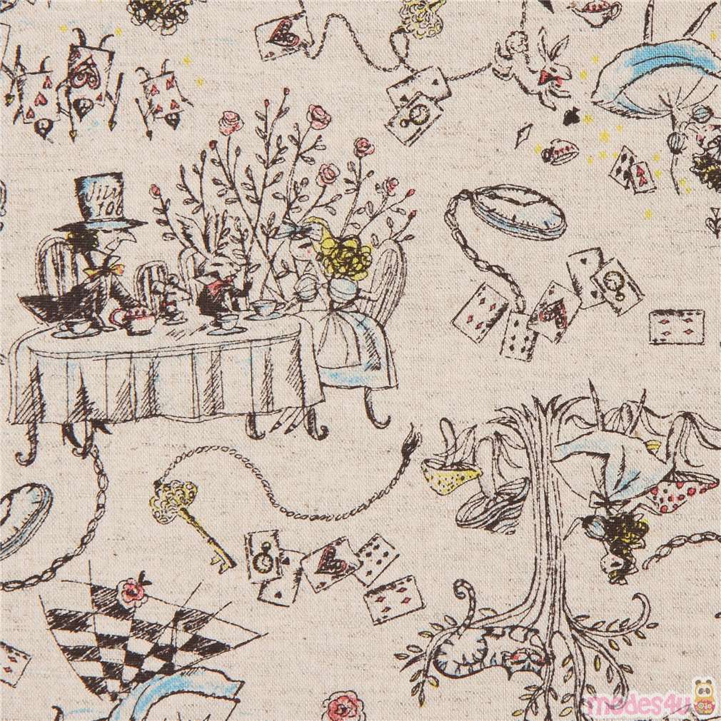 natural color with Alice in Wonderland fairy tale Canvas fabric from ...