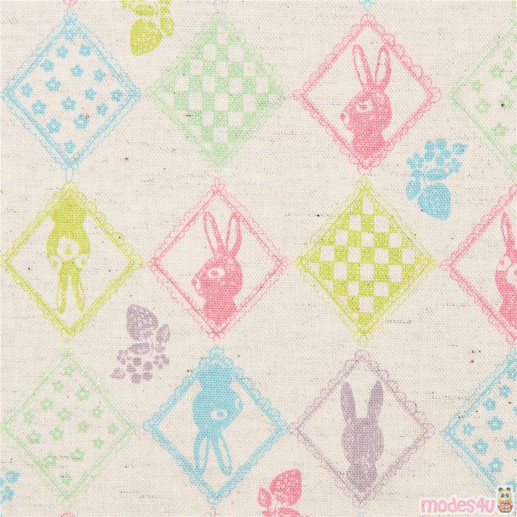 natural color with cute rabbit diamond shape pattern Canvas fabric from ...