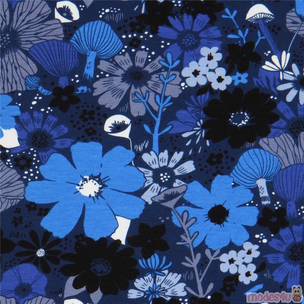 navy blue Cotton and Steel knit fabric with flower Fabric by Cotton
