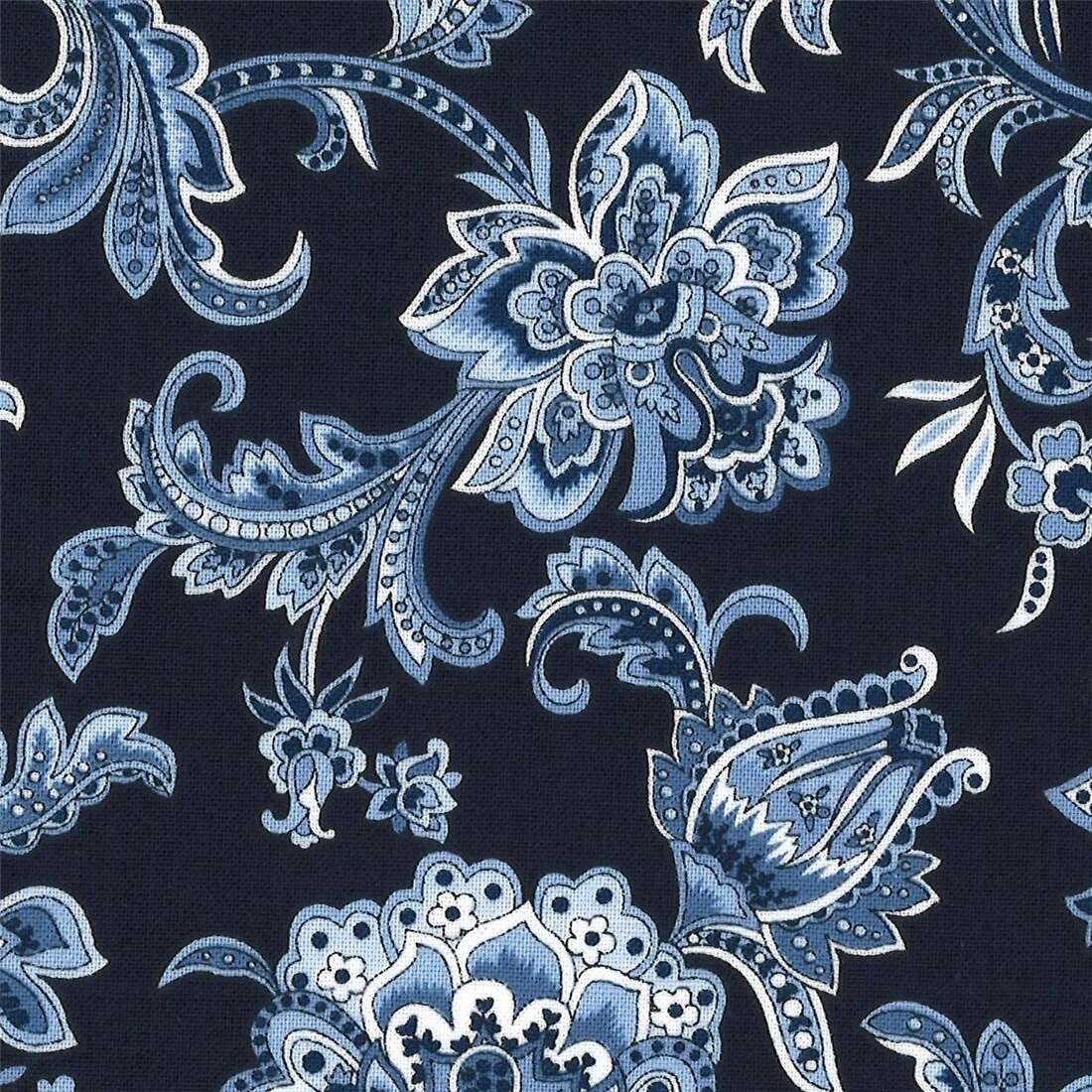Fat Quarter 50 X 56 Cm Navy Blue Jacobean Flower Fabric By Michael
