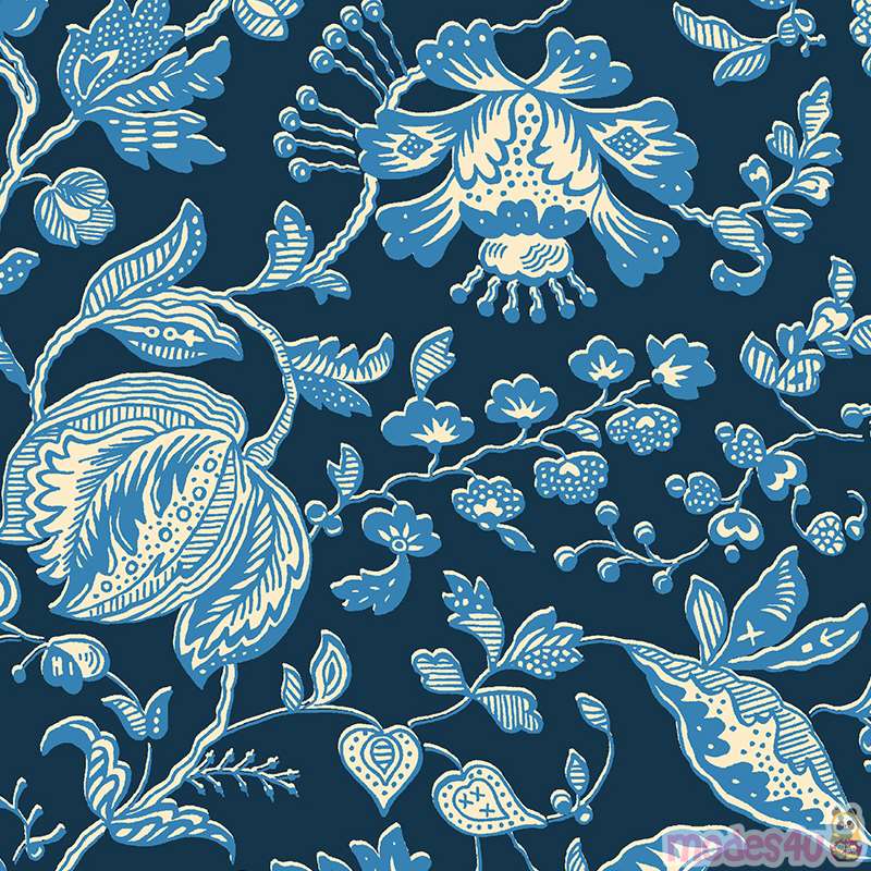 navy blue Liberty Fabrics blue Damask flower pattern fabric modeS4u