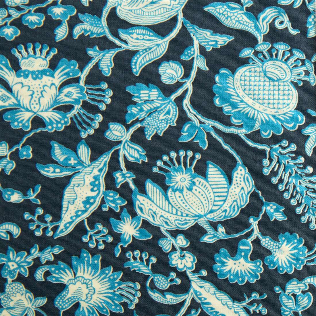 Victoria Florals Blue Damask Flower Fabric by Liberty Fabrics - modeS4u