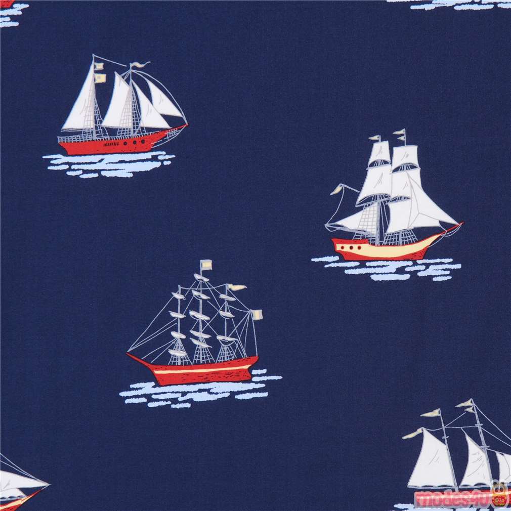 navy blue Michael Miller fabric water transport My Favorite Ship Fabric ...