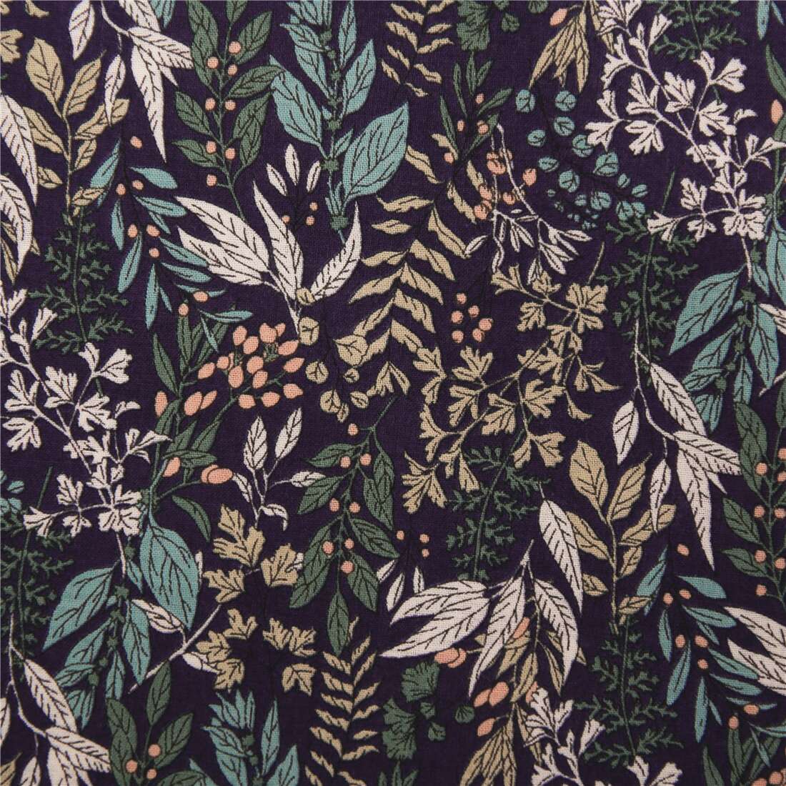 navy blue green white leaves pink flowers Japanese cotton lawn fabric ...