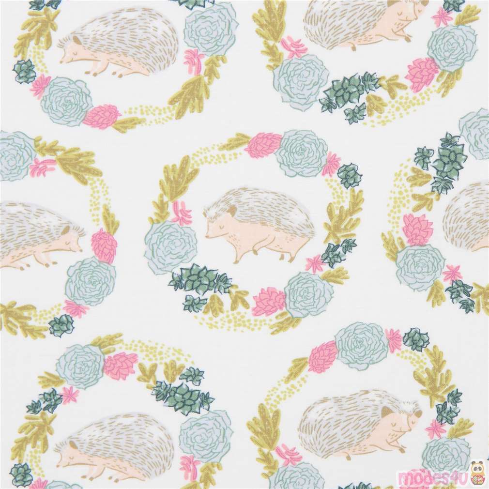 off-white fabric with hedgehog animal flower by Dear Stella USA Fabric ...