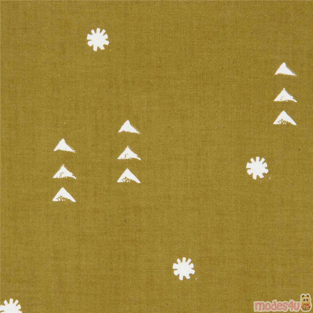 Stoffrest 37 cm Olivgrüner Stoff mit Dreiecken und Blumen von Cotton