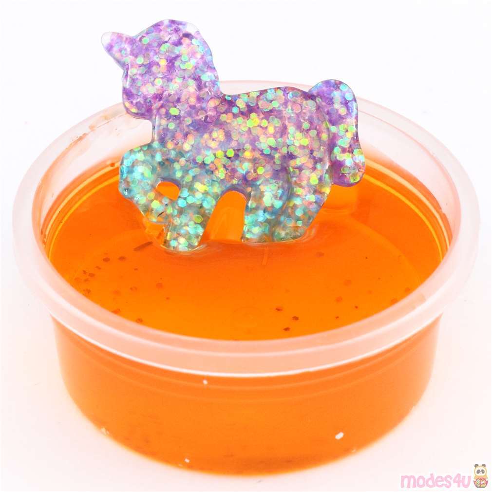 orange glitter unicorn slime with case kawaii mud clay jelly DIY modeS4u