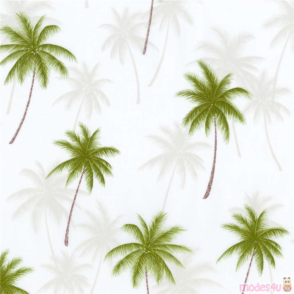Remnant (23 x 112 cm) palm tree Robert Kaufman fabric in white by