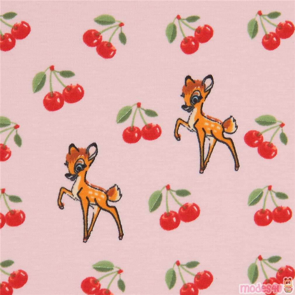 peach Stenzo Textiles knit fabric with small deer and cherries - modeS4u
