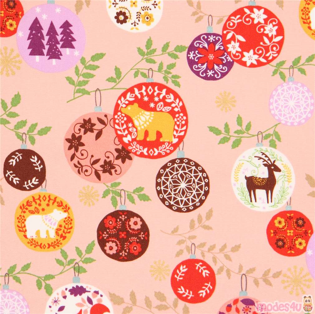 Remnant (32 x 112 cm) - peach oxford fabric colorful animal Christmas
