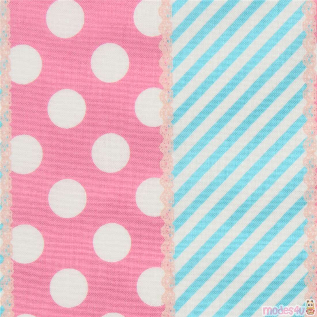 Jonge dame Aftrekken regelmatig pink Kokka stripes and dots fabric from Japan - modeS4u