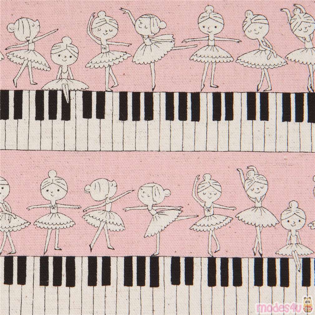 pink cute ballet dancer piano key stripe Canvas fabric Kokka modeS4u
