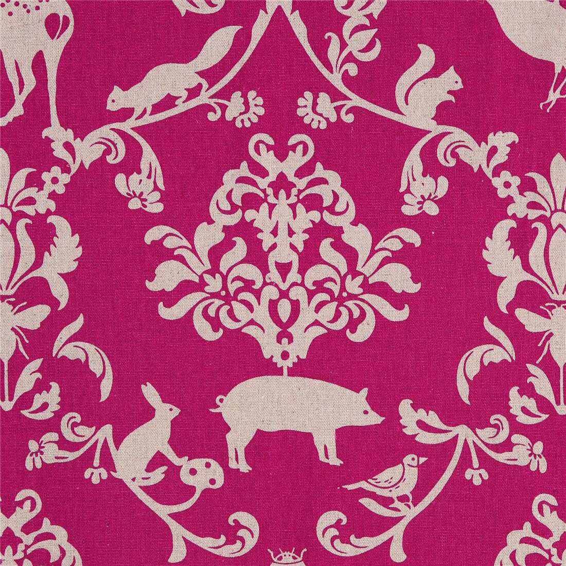 pink damask pattern floral canvas fabric by Echino Fabric by Echino ...