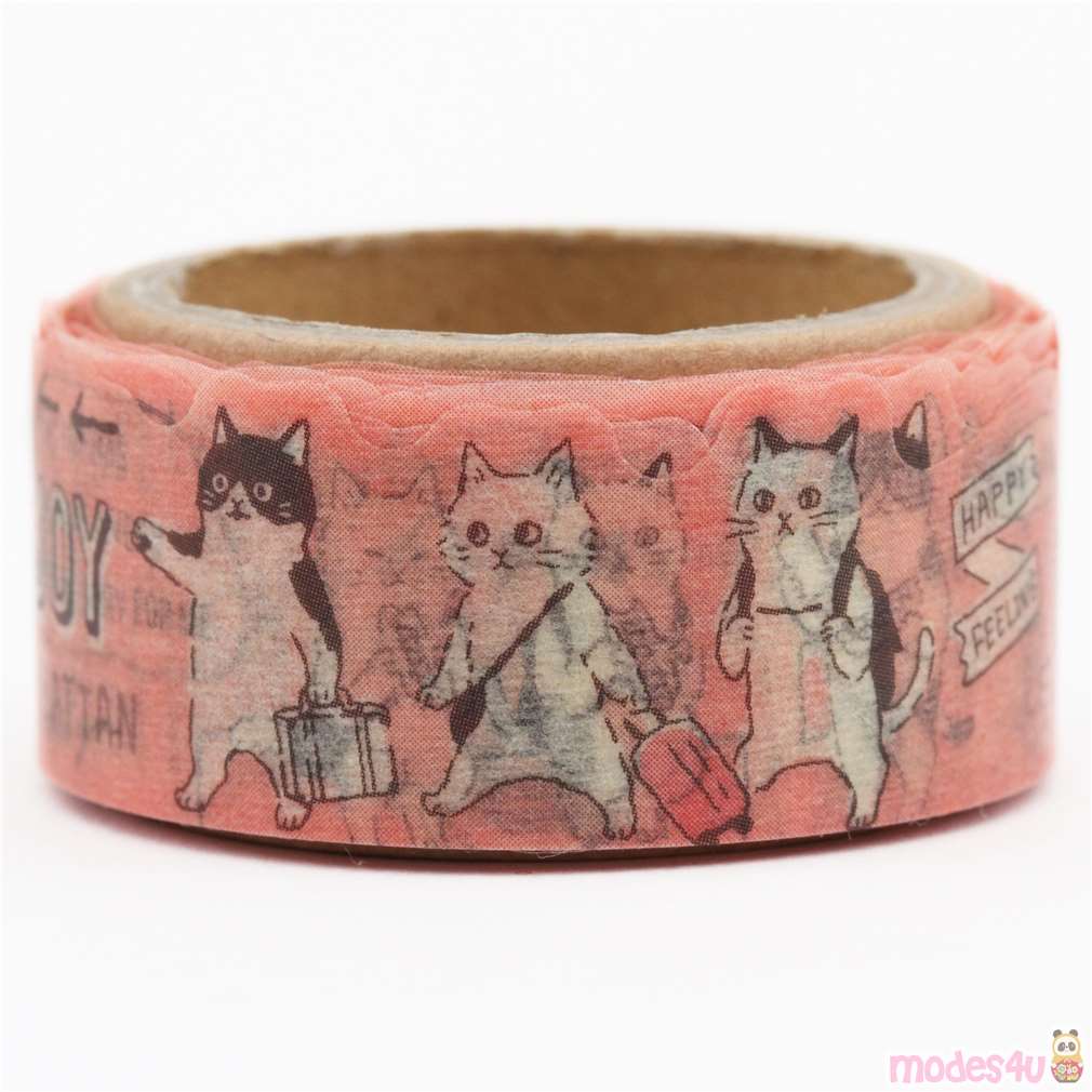 pink diecut cute traveling cat deco tape sticky tape by Mind Wave