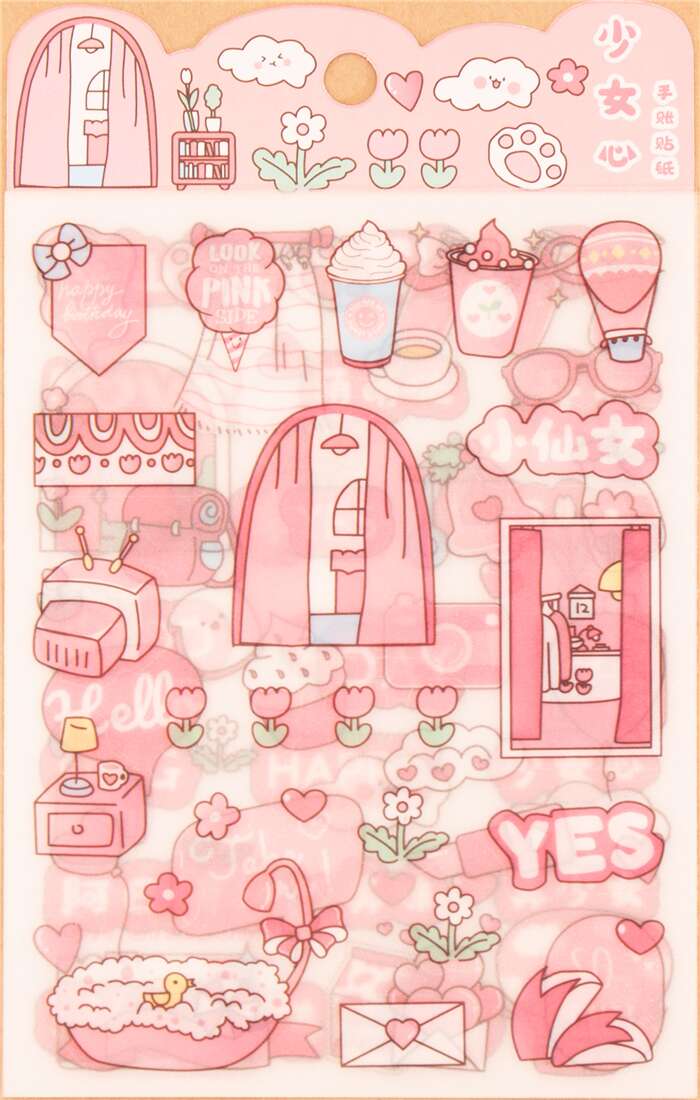 pink glitter stickers word cupcake hot air balloon pink themed kawaii ...