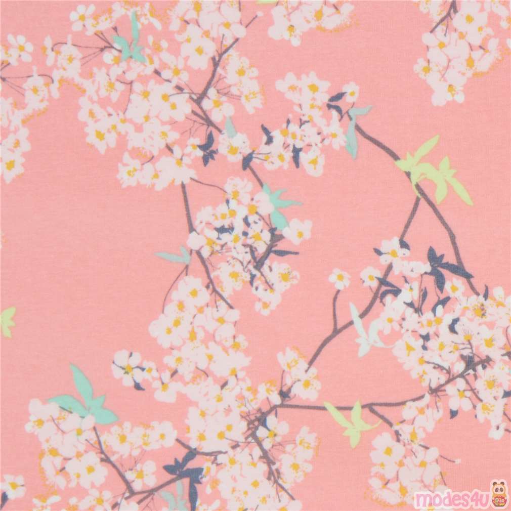pink knit fabric with small flower Fabric by Japanese Indie - modes4u