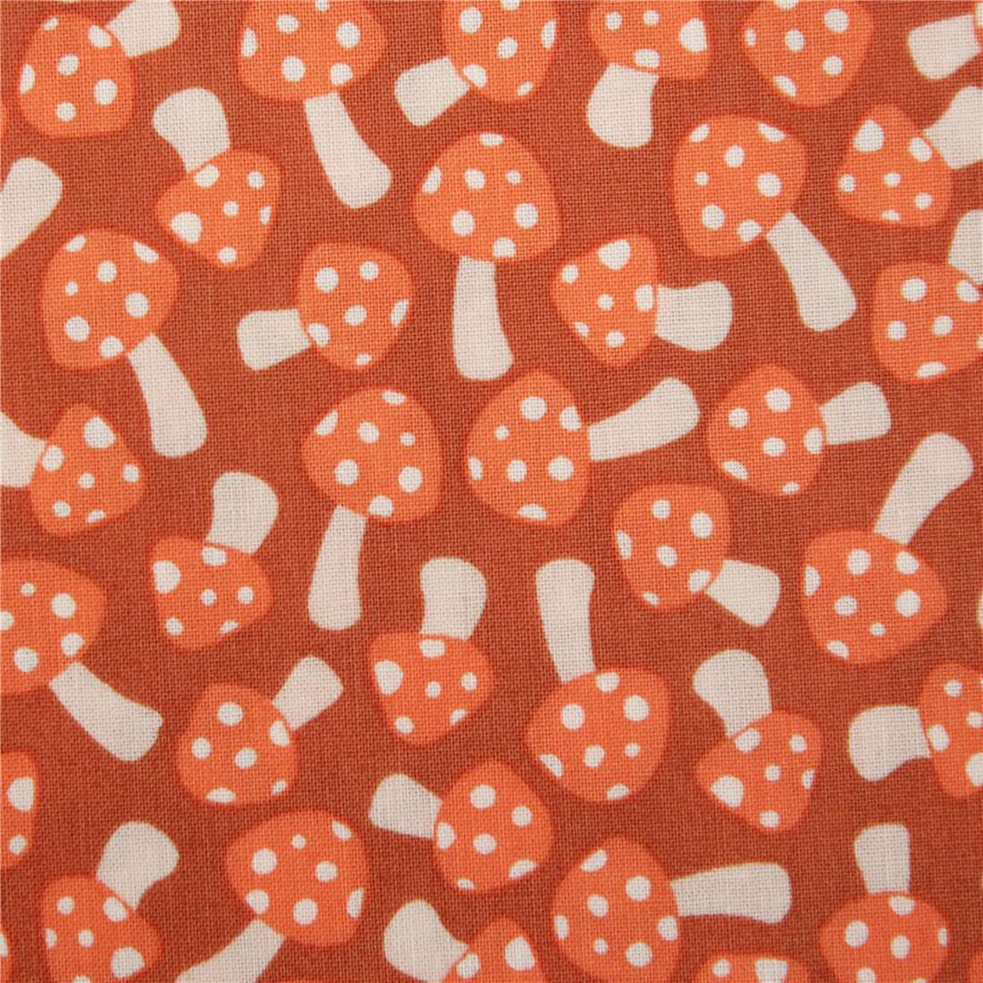 pink mushrooms on coral cotton fabric by Robert Kaufman Fabric by ...