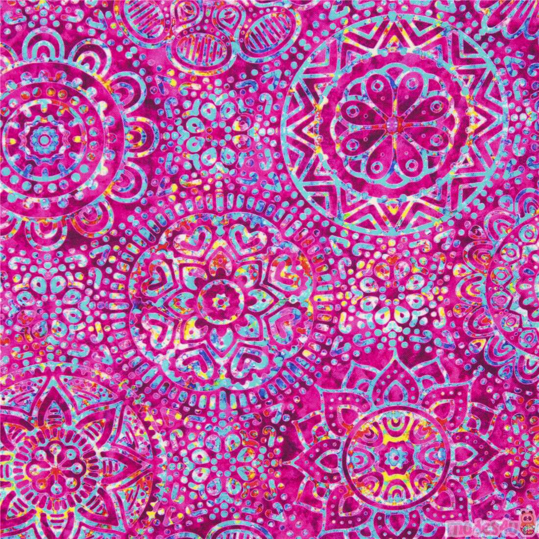 pink print fabric with mandala and medallion motif Quilting Treasures ...
