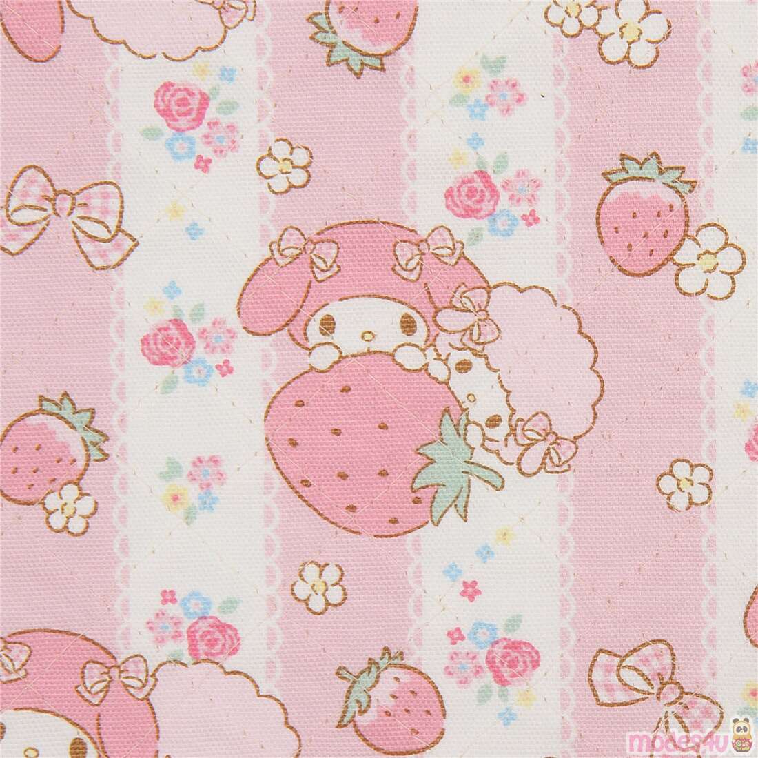 My Melody strawberry quilting fabric with batting with pink stripe