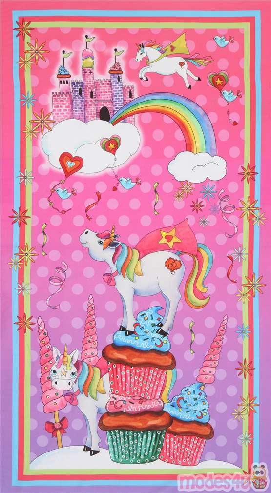 pink unicorn panel fabric by Quilting Treasures modeS4u