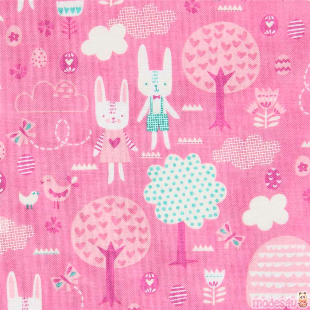 pink with rabbit tree small egg fabric Moda Fabrics - modeS4u