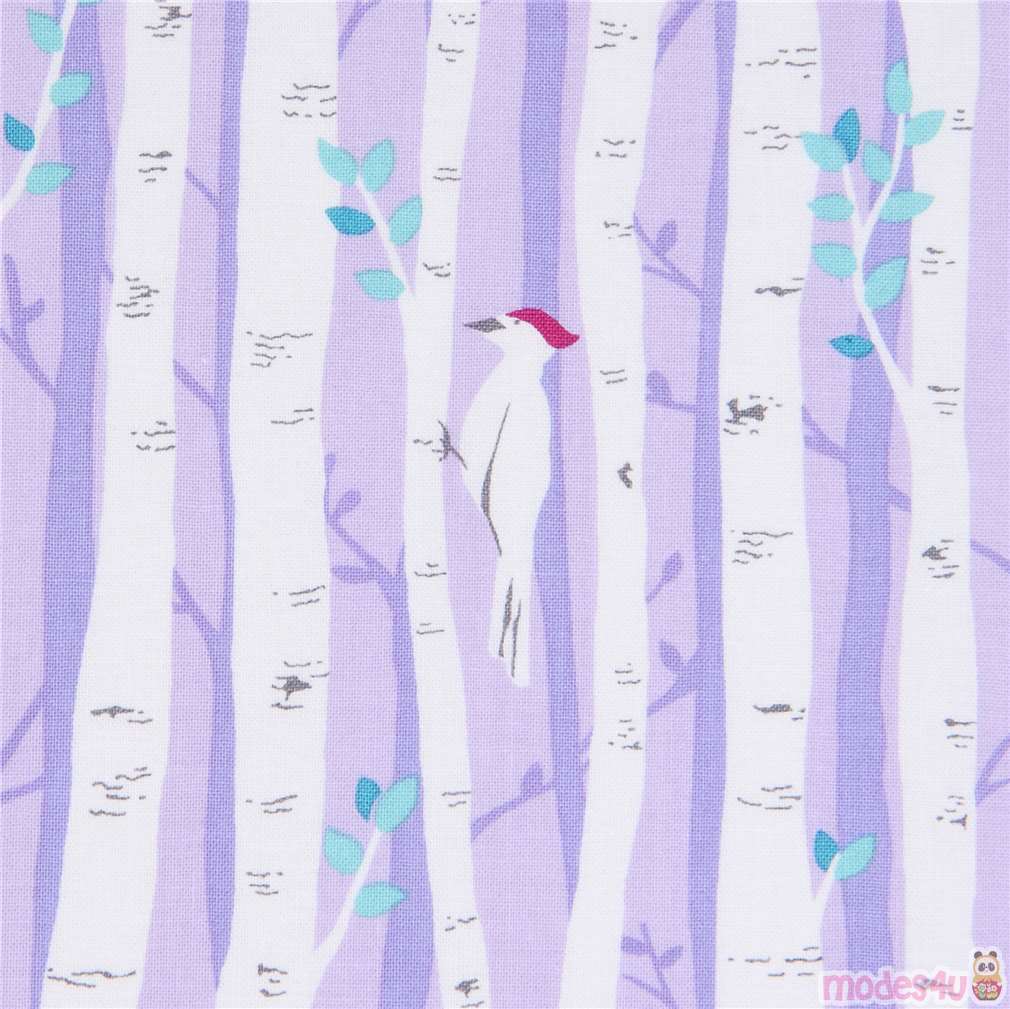 purple Michael Miller fabric woodpecker bird animal tree Birch