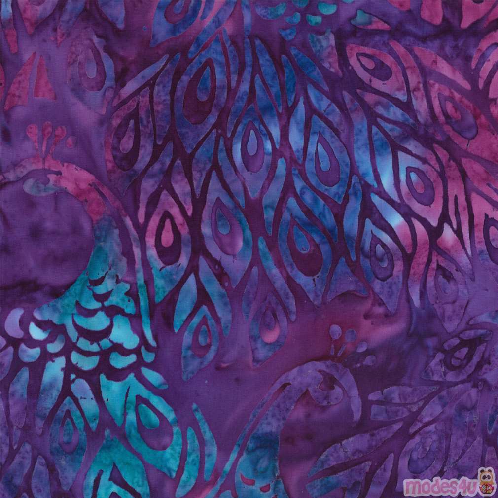purple peacock and feather batik fabric by Robert Kaufman modeS4u
