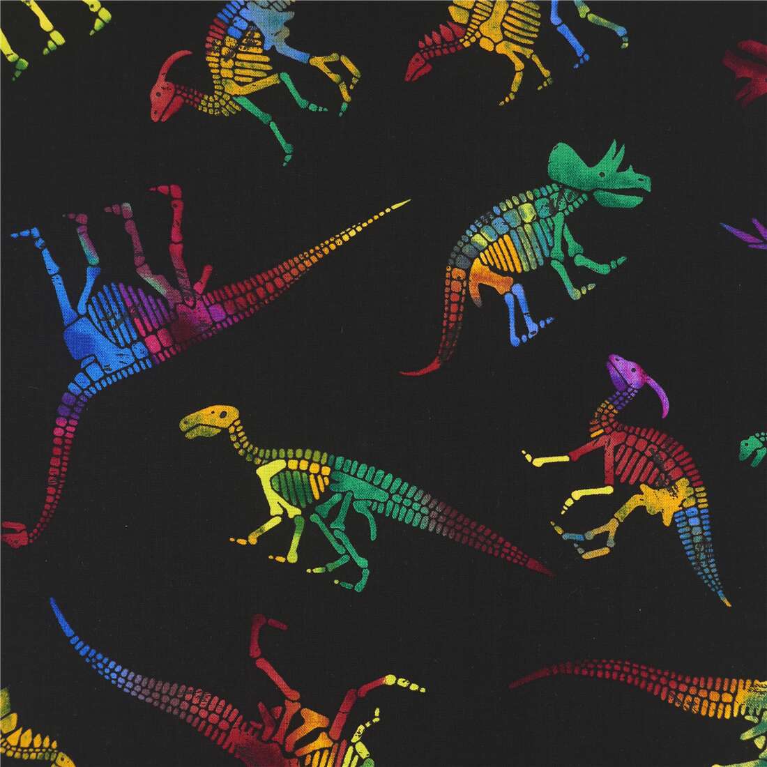 vokse op Glatte Intuition rainbow dinosaur skeleton fabric in black by Timeless Treasures - modeS4u