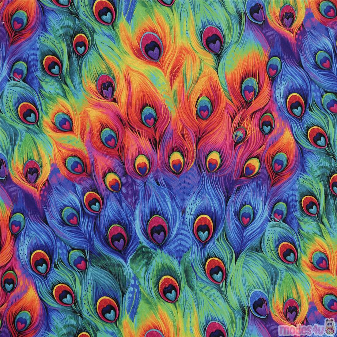 Rainbow Peacock Feathers Super Soft Cuddly Fabric by Timeless Treasures -  modeS4u