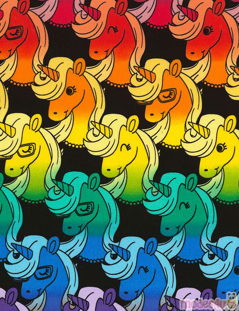 rainbow unicorn fabric by Timeless Treasures in black - modeS4u