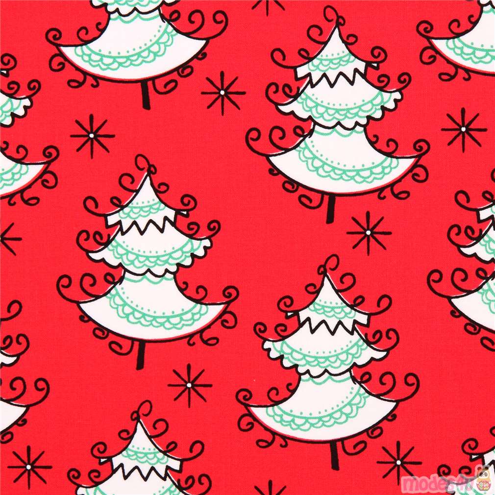 red Christmas tree winter Christmas fabric Michael Miller Holiday by