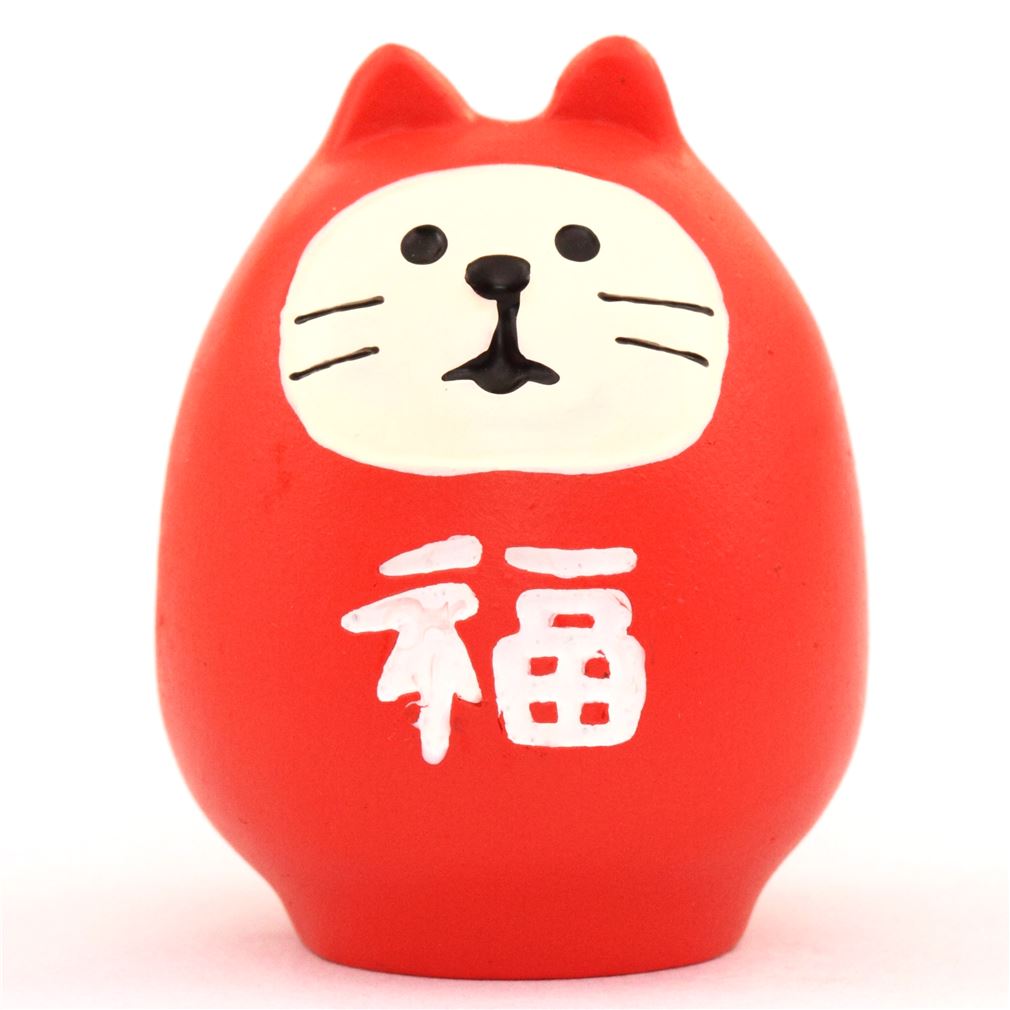 red Daruma doll cat figurine by Decole New Year modeS4u