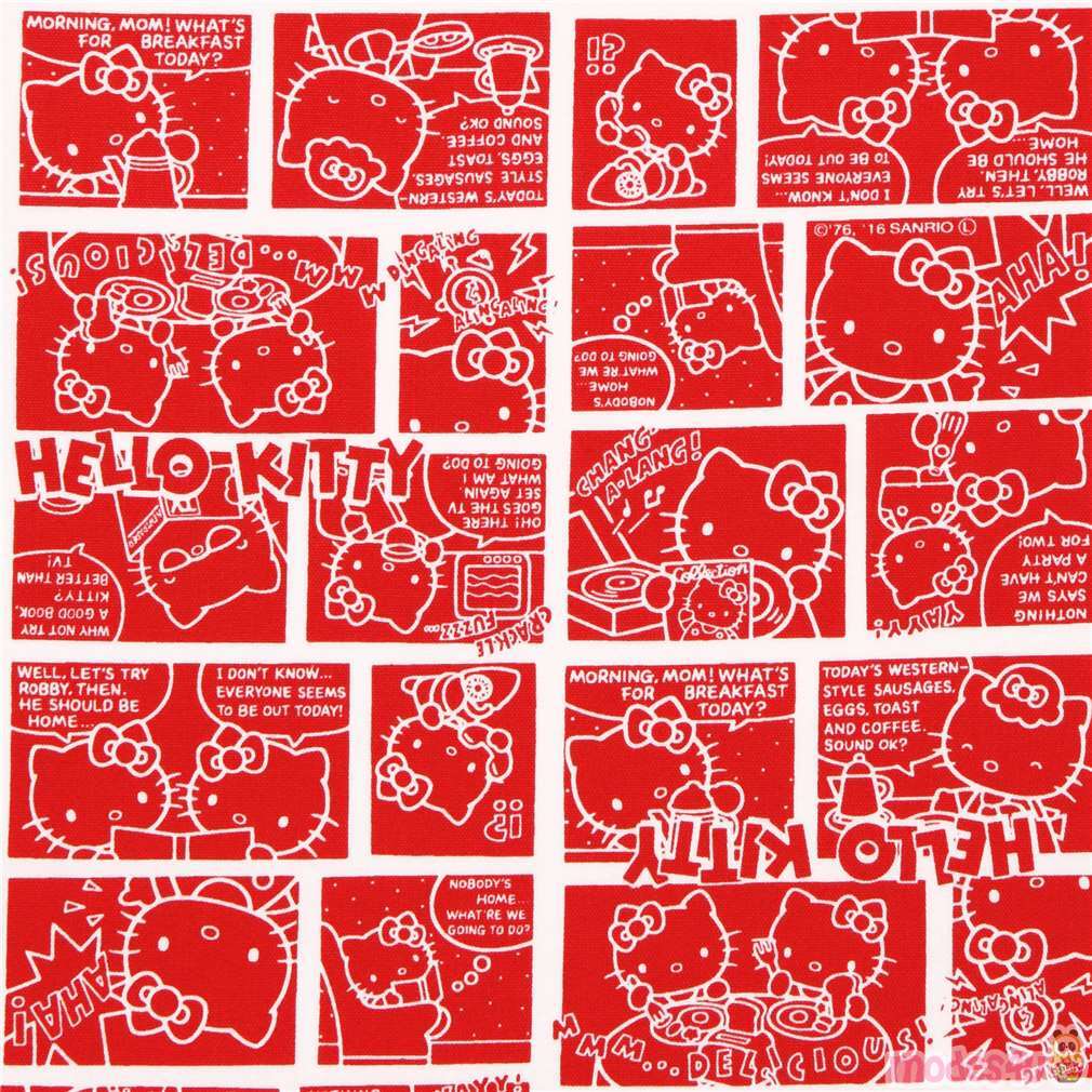 red Hello Kitty comic manga story oxford fabric Fabric by Sanrio - modes4u