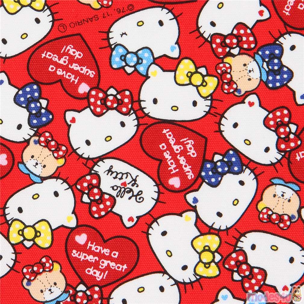  red Hello Kitty  face heart laminate fabric Sanrio Japan 