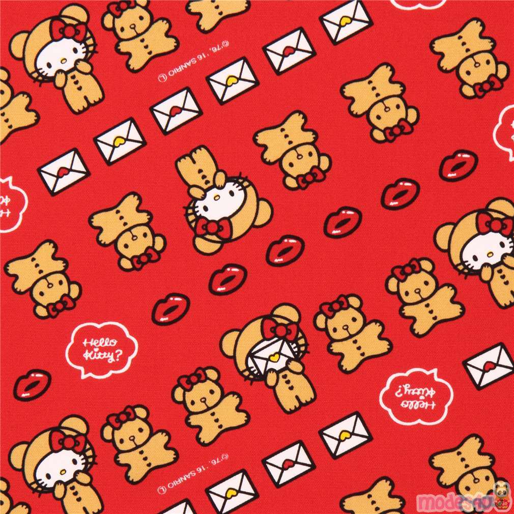 Red Hello Kitty Teddy Bear Lips Laminate Fabric Sanrio Japan Fabric By Sanrio Modes4u 1319