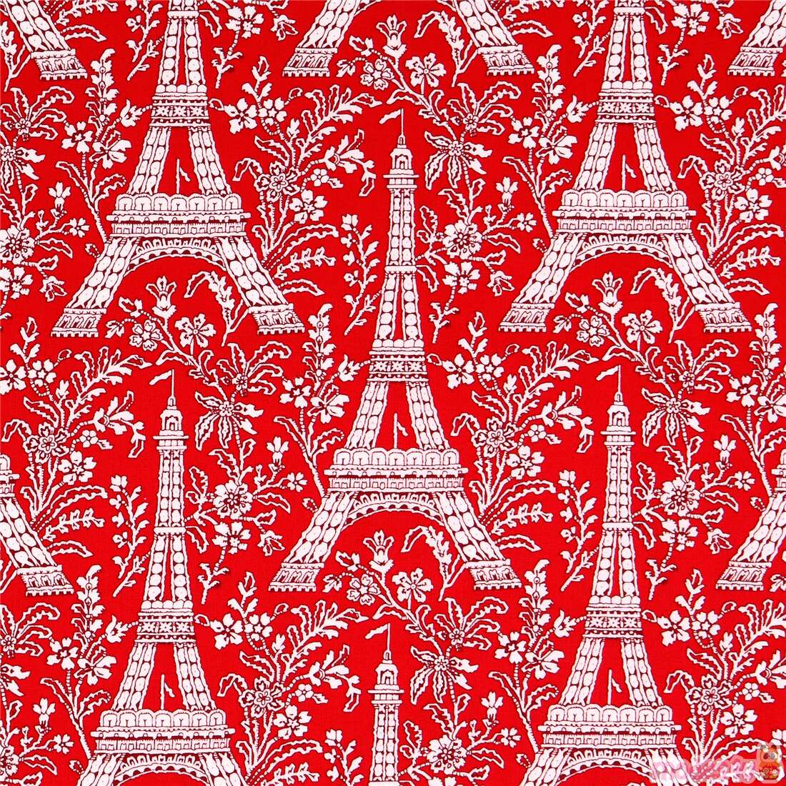 Remnant (14 x 112 cm) red Paris Eiffel Tower flower fabric Michael