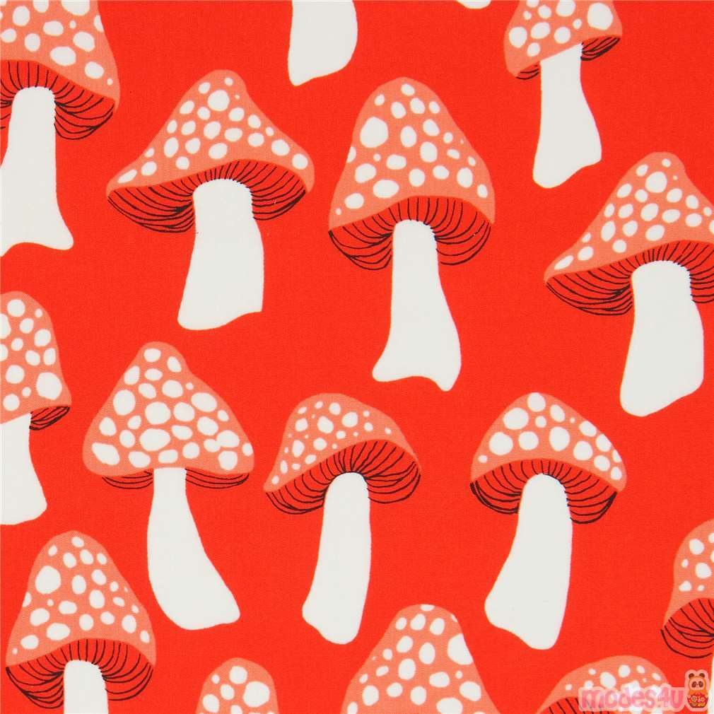 orange Rayon mushroom fabric by Cotton and Steel modeS4u