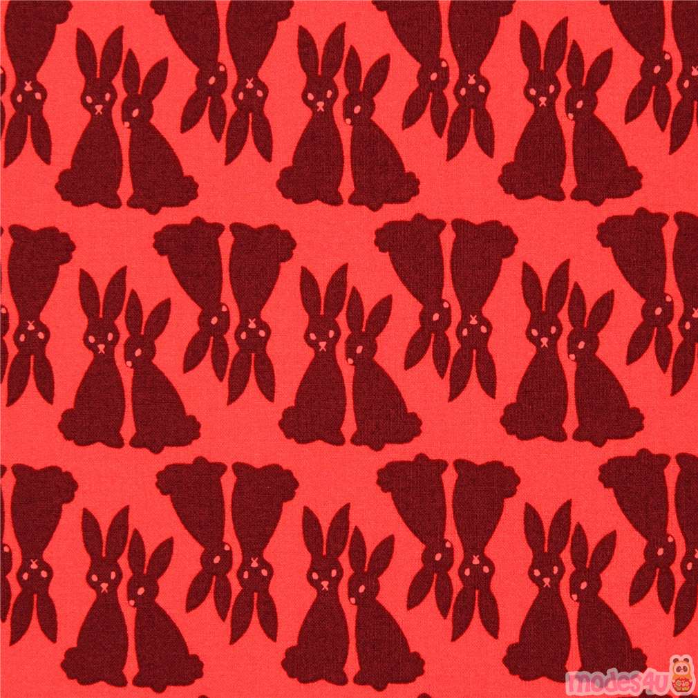 red Robert Kaufman dark brown rabbit fabric Fabric by Robert Kaufman