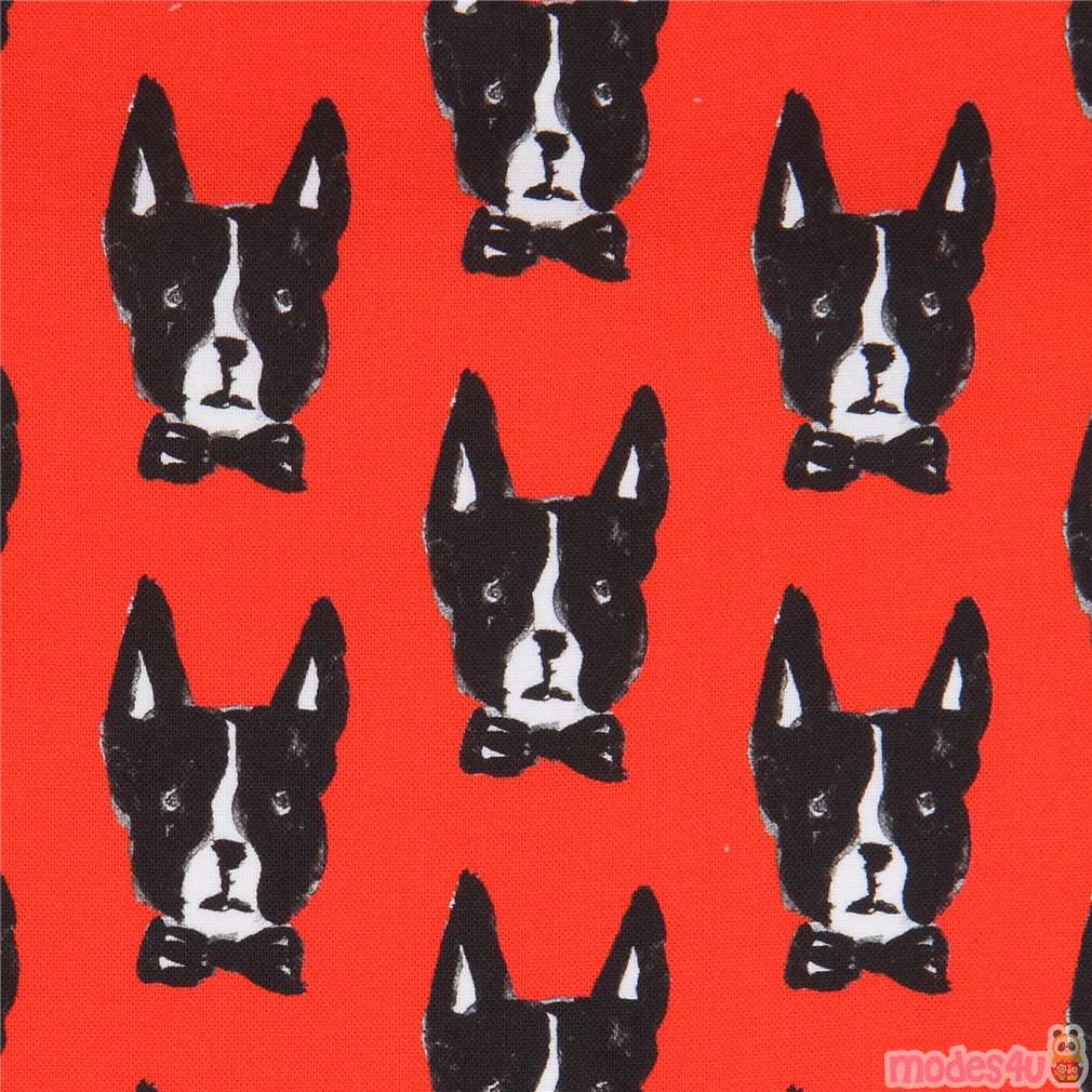 red Robert Kaufman fabric dog animal Woof Fabric by Robert Kaufman